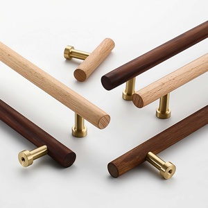 Poignées de style bois de noyer/hêtre et base en laiton – Poignées en bois de luxe pour armoire, tiroir, <span class=keywords><strong>commode</strong></span>, <span class=keywords><strong>penderie</strong></span> et quincaillerie de meuble à chaussures - Product Image 5