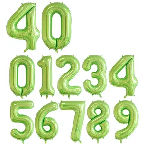 40 pulgadas verde gran número 0-9 decoraciones de fiesta de cumpleaños de helio, globo de la gran número globo Digital