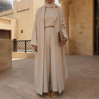 Ensemble 3 pièces Aschulman sur mesure pour femmes musulmanes : haut, pantalon et abaya – Luxe premium, ensemble modeste islamique pour femmes avec abaya, manteau et pantalon