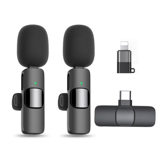2025 New 1 Drag 2 Microphone Lavalier 2.4GHz 2 in 1 Portable Mini Microphone Wireless Recording Microphone for iPhone