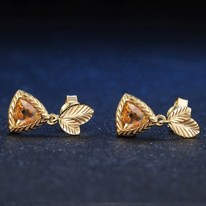 Fancy Gioielli 14K Placcato Oro 925 <span class=keywords><strong>Triangolo</strong></span> Cut Naturale Della Pietra Preziosa di Colore Giallo Citrino <span class=keywords><strong>Orecchini</strong></span> di Goccia EI009 - Product Image 4