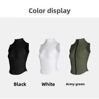 Haut de sport sans manches avec fermeture éclair sur le devant pour femme, gilet de sport, tenue de yoga à manches courtes, t-shirt moulant et sexy