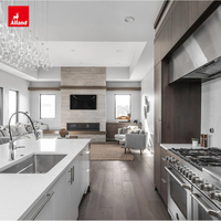 Armoires de cuisine modernes australiennes Alland, autoportantes, hautes, en MDF, avec porte plate dissimulée, placage en noyer, avec porte de réfrigérateur dissimulée