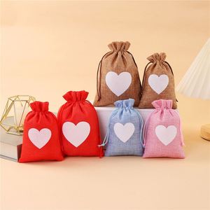 Wholesale Custom Logo Love Heart Linen Jute <b>Drawstring</b> Wedding Gift Candy Jewelry <b>Pouch</b> Bag - Product Image 3