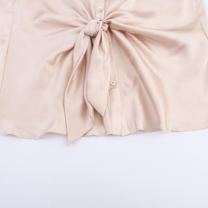 Camicetta da Donna in Raso con Colletto Rovesciato, Maniche Lunghe, Fiocco, Tinta Unita, Casual e Alla Moda in Due Colori - Product Image 5