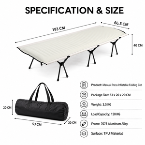Lettino da Campeggio Pieghevole Moderno Gonfiabile con Pompa Manuale in TPU, in Lega di Alluminio, Regolabile in Altezza, per Esterni - Product Image 4