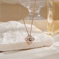 Collier Projection Trèfle à Quatre Feuilles Porte-Bonheur en Argent, Pendentif Zircon Pavé, Photo Cachée, Cadeau Délicat pour Femme