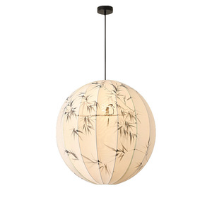 Chinese Style Hand Painted Fabric Pendant <b>Light</b> Round E27 LED Bulb For Living Room <b>Dining</b> Room Tea House Decor - Product Image 5