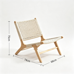 Tenghang Solid Wood Rope Woven Lounge Chair Single <strong>Rattan</strong> <strong>Sofa</strong> with Backrest for Living Room Bedroom Balcony Home Furniture - Product Image 6