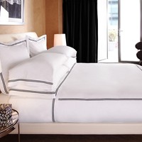 Ensemble de draps blancs brodés 100% coton linge de lit d'hôtel tissé housse de couette literie confortable de qualité supérieure