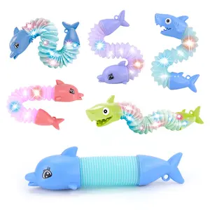 Newest creative luminous lighting animal stretch pipes spring sensory toy pop tubes fidget toy for kids adults stress relief