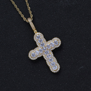 Size round zirconium <b>cross</b> pendant, hip hop jewelry copper inlaid zircon trend, full zirconium <b>cross</b> necklace men - Product Image 3