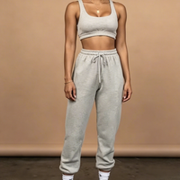 Ensembles d'été tissés pour femmes ODM : Haut et pantalon de jogging, tenues décontractées unies