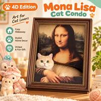 Maison pour chat Mona Lisa en carton ondulé classique et mignon, griffoir avec fermeture à bouton, motif peinture à l'huile, toutes saisons, Halloween