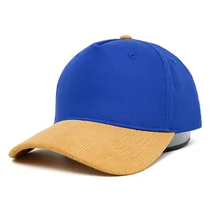 Qianzun bicolore cotone 100% bianco senza logo personalizzato il tuo design costume da velluto a coste 5 pannelli cappellini da baseball senza logo