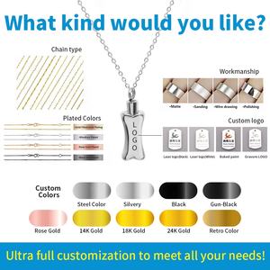 Collier pour animaux de compagnie en acier inoxydable en forme <span class=keywords><strong>d</strong></span>'os, collier pour cendres, collier tendance pour commémorer les animaux de compagnie, urne pour animaux de compagnie, cadeau <span class=keywords><strong>d</strong></span>'aide funéraire - Product Image 1