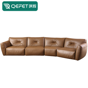 Ensemble de meubles de canapés luxueux en cuir pour villa Salon à dossier bas Salon décontracté de <span class=keywords><strong>loisirs</strong></span> Canapé long d'angle incurvé 4 places - Product Image 2