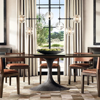 Table à manger ovale moderne en acier inoxydable avec base en forme de tulipe, noire, 6 places, assemblée, meubles pour la maison, l'hôtel et le restaurant