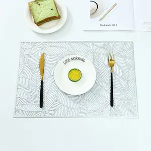 Tabletex dikdörtgen vinil yemek masası paspaslar PVC preslenmiş yaprak desen Placemats parti/düğün yuvarlak çizgili Placemats