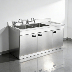 Évier de cuisine commercial double bac en acier inoxydable poli <span class=keywords><strong>Lubo</strong></span> avec égouttoir intégré, revêtement en poudre de qualité alimentaire 300 kg/m - Product Image 5