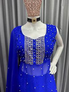 Venta caliente Eid Ramzan Special Salwar Kameez Ropa DE BODA pakistaní Faux Georgette Fancy Kurti-Palazzo a precio al por mayor - Product Image 4
