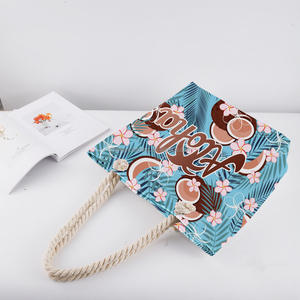 <span class=keywords><strong>Coco</strong></span> de frutas tropicales con palma Aloha, recuerdo de viaje, bolsa de playa de verano, cuerda de algodón con cremallera, bolsa de mano multiusos hawaiana - Product Image 4