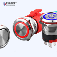 Bouton-poussoir momentané en acier inoxydable de 22 mm avec anneau LED et câble flexible, large application pour machines industrielles