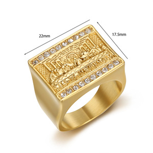 Zircon cubique diamants <span class=keywords><strong>treize</strong></span> apôtres Juda bijoux de mode à la mode anneaux plaqué or acier inoxydable non terni pour hommes - Product Image 2