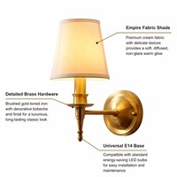 Applique Murale LED Moderne de Luxe, Abat-jour en Tissu Cuivre, Lumière Blanc Chaud Dimmable pour Chambre et Salon, Douille E14, Ampoule Non Incluse