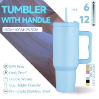 Nuevo Vaso Térmico de Acero Inoxidable 18/8 de Doble Pared de 40 oz con Asa y Pajita para Exteriores