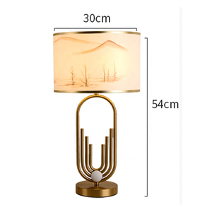 MKMJ Moderne Wohnraumdekoration Kreative Handbemalte Landschafts-Lampenschirm Goldene Metall-Tischlampe für Wohnzimmer Schlafzimmer Büro - Product Image 6
