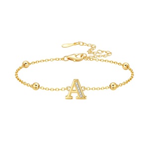 Pendentif élégant en lettres plaquées laiton et argent avec zircon cubique, idéal pour les initiales de bracelet DIY européen, bijoux fantaisie - Product Image 3