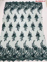 Tissu textile double, tissu à broderie cordonnée avec fil doré, nouveau tissu bleu marine avec perles, dentelle