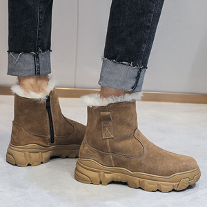 Winter Snow Boots <b>Wool</b> Lined Thickened Non Slip Warm Outdoor Unisex Mid Heel <b>Brown</b> Black Solid Color - Product Image 3