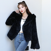 Manteau de fourrure de lapin décontracté écologique de luxe pour femmes veste en tricot à capuche réversible Double face vêtements d'extérieur en peluche chauds d'hiver courts