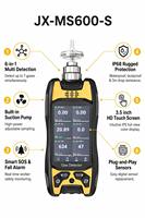 Détecteur de gaz multi-gaz portable JX-MS600-S 6 en 1 avec pompe interne pour l'analyse des gaz toxiques O2, CO2, H2S, LEL, VOC