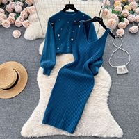 Nouvel Arrivage Printemps 2023 Mode Femme Pull Col Rond Manches Longues Perles et Ensembles Robe Pull Col V