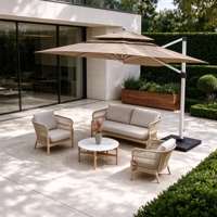 Ensemble de conversation d'extérieur en corde tressée, canapé 2 places, fauteuil, table basse ronde, résistant aux intempéries pour jardin, bord de piscine, villa, OEM ODM