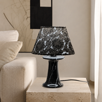Lampe de table WeiVibe en marbre noir Marquina avec abat-jour en pierre assorti, lumière de chevet sculpturale E27 pour hôtel moderne et décoration intérieure