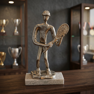 High Quality Jaffs Exports Modern Silver Aluminium Tennis Player <b>Figurative</b> Sculpture Handmade Eco-Friendly Artistic Decor for - Product Image 3