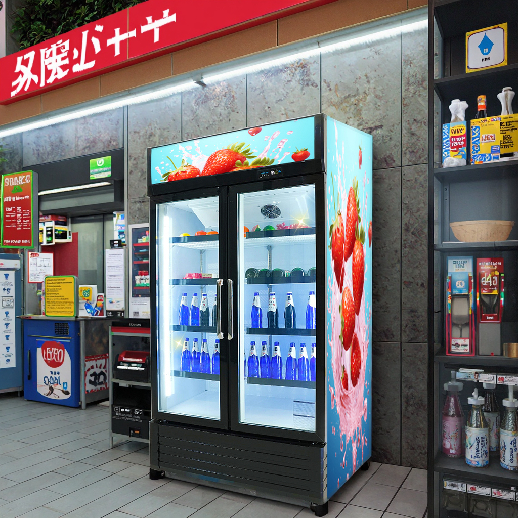 double door glass fridge