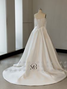 Mily gelin MQD06571 inciler dantel korse kapalı omuz bask bel düğün elbisesi yarık ile - Product Image 2