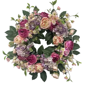 Senmasine künstliche Kränze Blumen rose Dahlien Hortensien-Kranz Pfingrad für Eingangstür Wandhängendekoration
