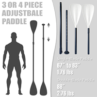 Pagaie 2-en-1 réglable pour SUP et kayak, pagaie hybride légère en 2 parties, lame simple et double, télescopique 67"-83"