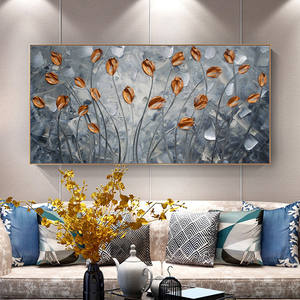 Tableau mural floral 3D moderne, peinture à l'huile abstraite texturée faite à la main au couteau à <span class=keywords><strong>palette</strong></span>, toile minimaliste à fleurs, décoration d'hôtel - Product Image 5