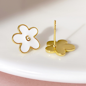 Enamel White Color Daisy <b>Earrings</b> 18K Gold Plated <b>Cute</b> Floral Studs Minimalist Everyday Flower Stud <b>Earrings</b> - Product Image 2