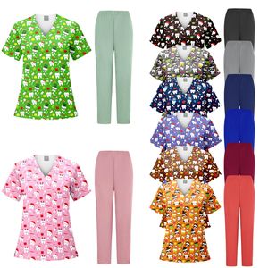 Women's Dental Scrub Set Printed Short Sleeve Split Uniform Moisture Wicking For Clinic Use - Product Image 1