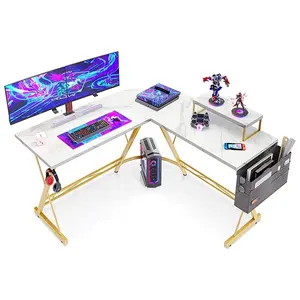 एल आकार गेमिंग डेस्क, घर कार्यालय डेस्क के साथ दौर कोने, कंप्यूटर डेस्क के साथ बड़े मॉनिटर स्टैंड डेस्क कार्य केंद्र