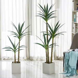 3 cabezas de árbol Yucca Dracaena árboles de <span class=keywords><strong>agave</strong></span> artificiales maceta de plástico rellena de cemento con 3 troncos y 48 hojas - Product Image 2