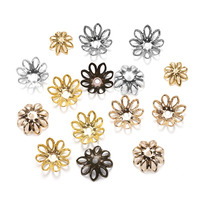 Lot de capuchons de perles en forme de fleur plaqués or 18 carats, vente en gros, 11 mm, 14 mm, entretoises métalliques en forme de lotus, filigrane creux, composants de bijoux pour le bricolage